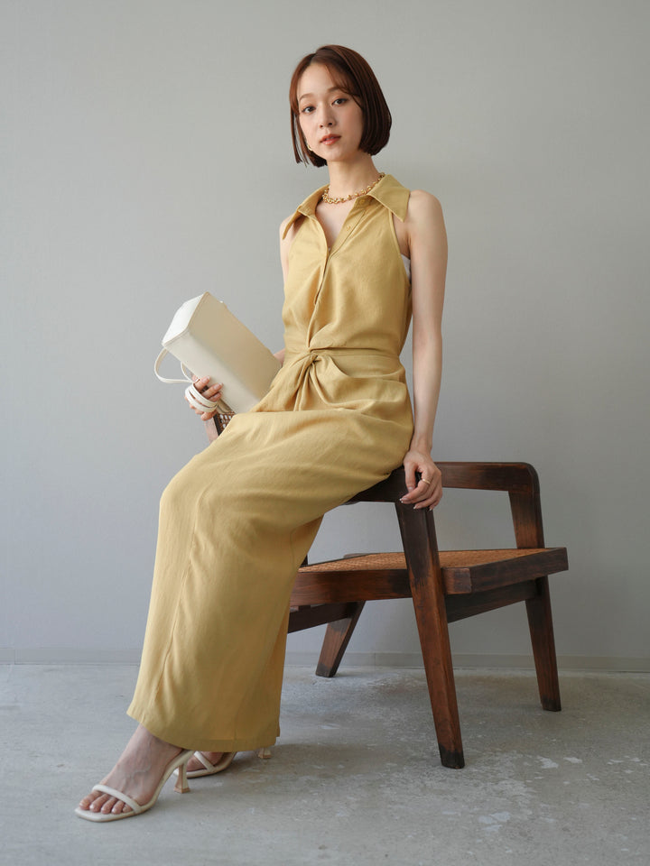 [予約]ツイストリネンタッチワンピース/イエロー