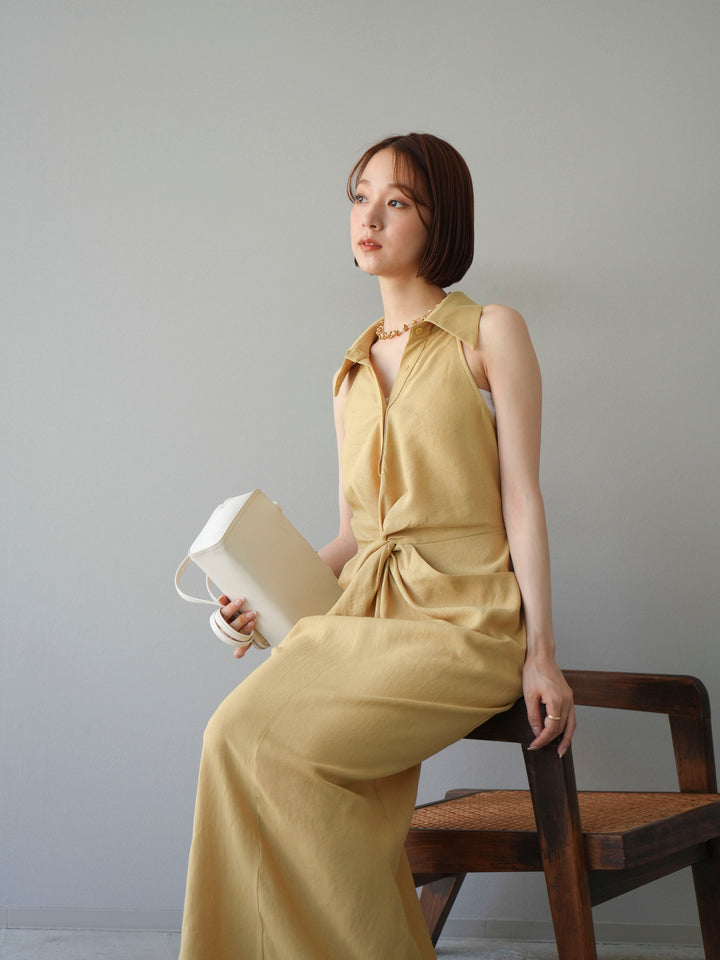 [予約]ツイストリネンタッチワンピース/イエロー