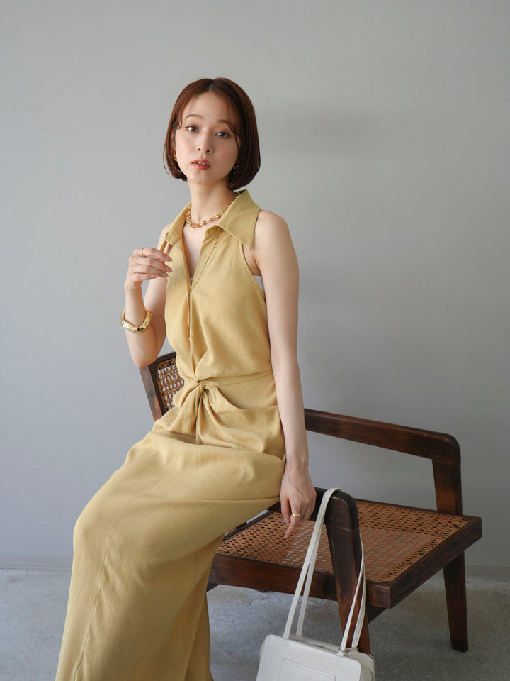 [予約]ツイストリネンタッチワンピース/イエロー