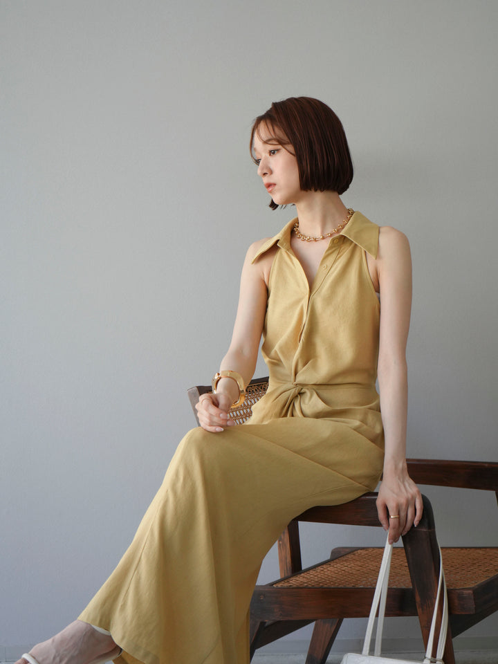 [予約]ツイストリネンタッチワンピース/イエロー