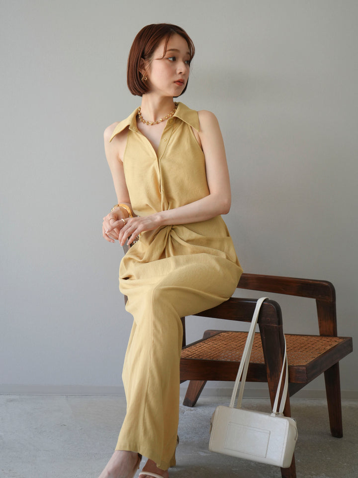 [予約]ツイストリネンタッチワンピース/イエロー