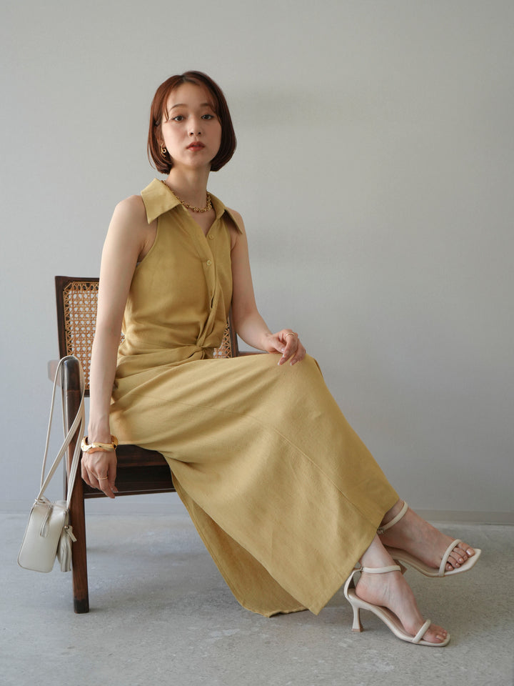 [予約]ツイストリネンタッチワンピース/イエロー