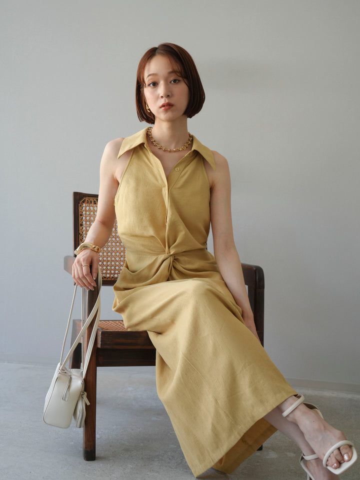 [予約]ツイストリネンタッチワンピース/イエロー