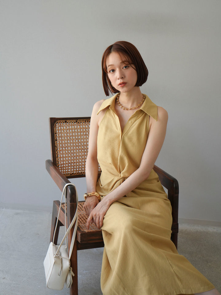 [予約]ツイストリネンタッチワンピース/イエロー