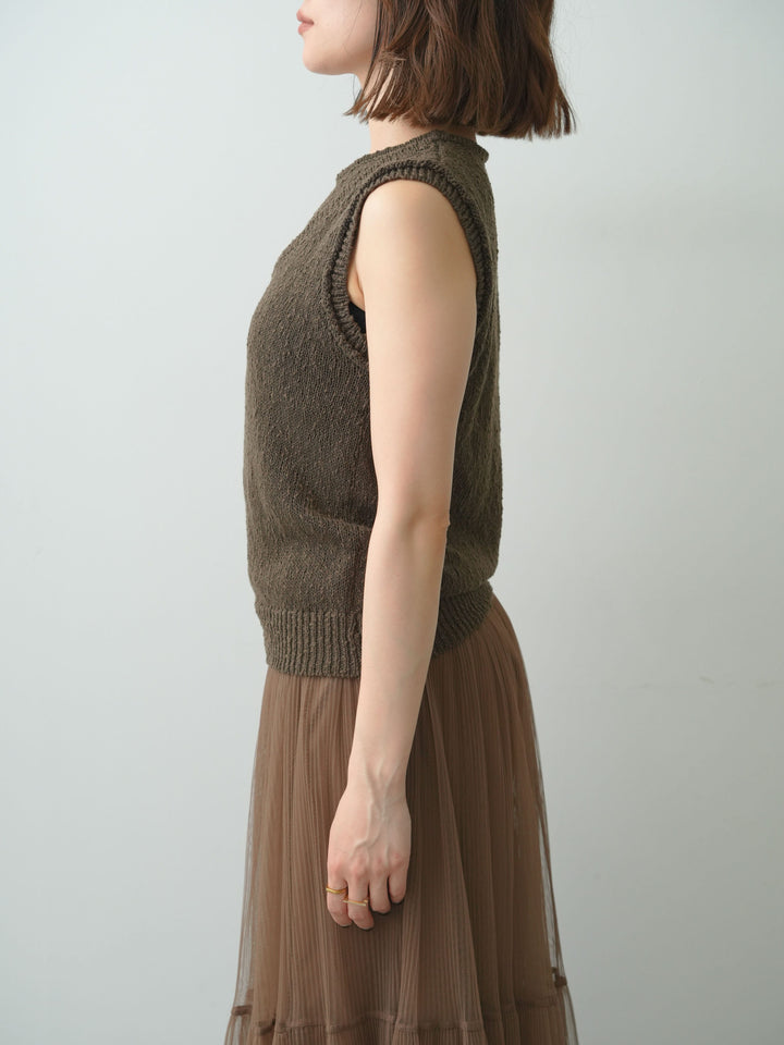 [予約]アウトリンキングノースリニットトップス/brown