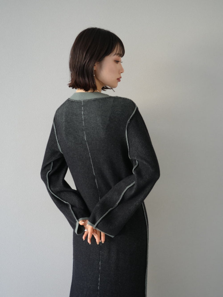 予約]リバーシブル配色リブニットワンピース/ブラックxグリーン – Lumier