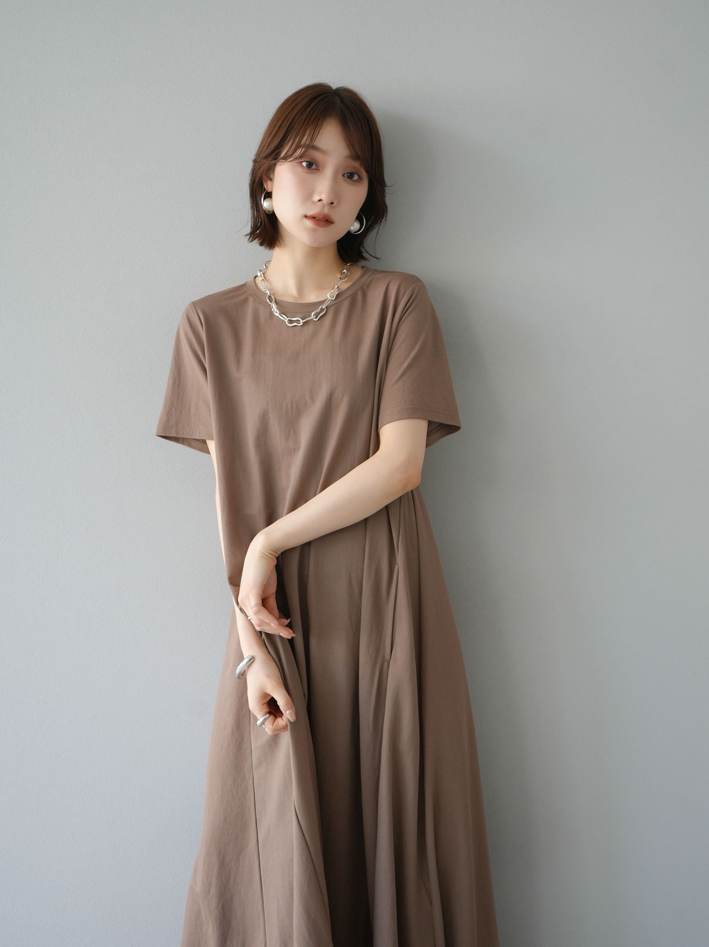 予約]接触冷感フレアカットワンピース/キャメル – Lumier