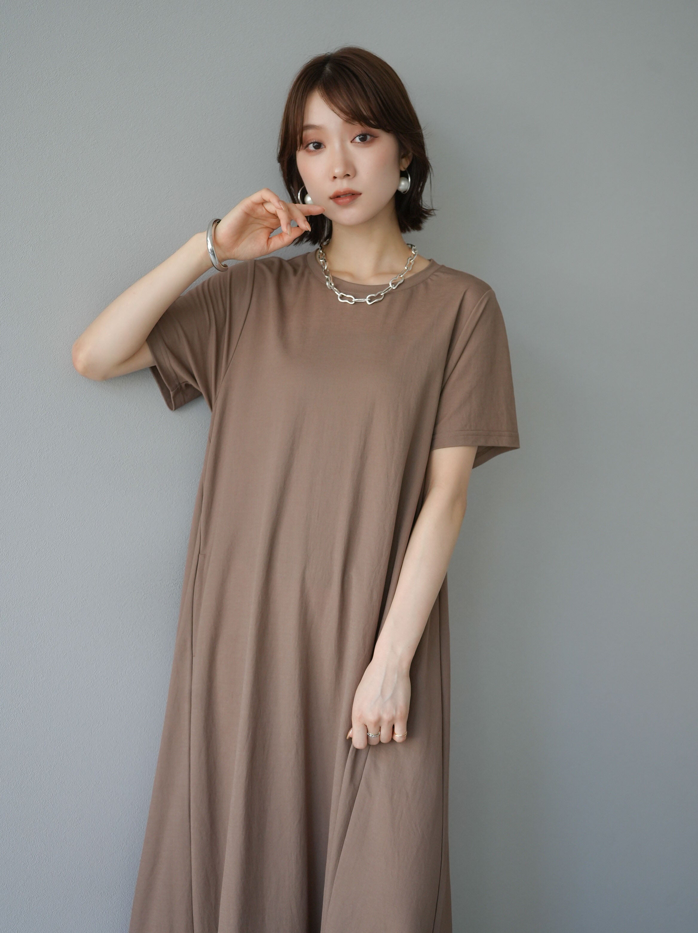 予約]接触冷感フレアカットワンピース/キャメル – Lumier
