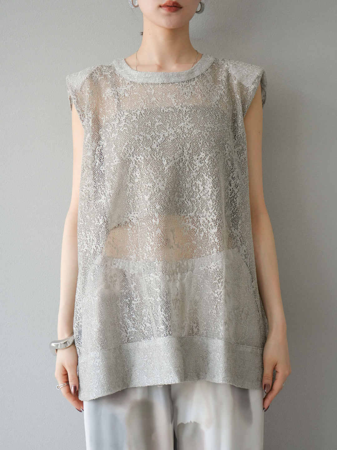 [予約]シャイニーレースプルオーバー/グレー