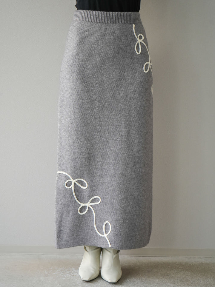 [予約]コード刺繍Iラインニットスカート/グレー