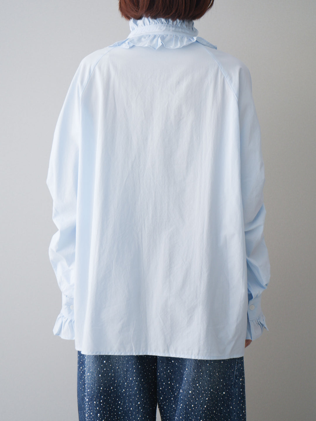 [予約]フリルネックギャザーブラウス/blue