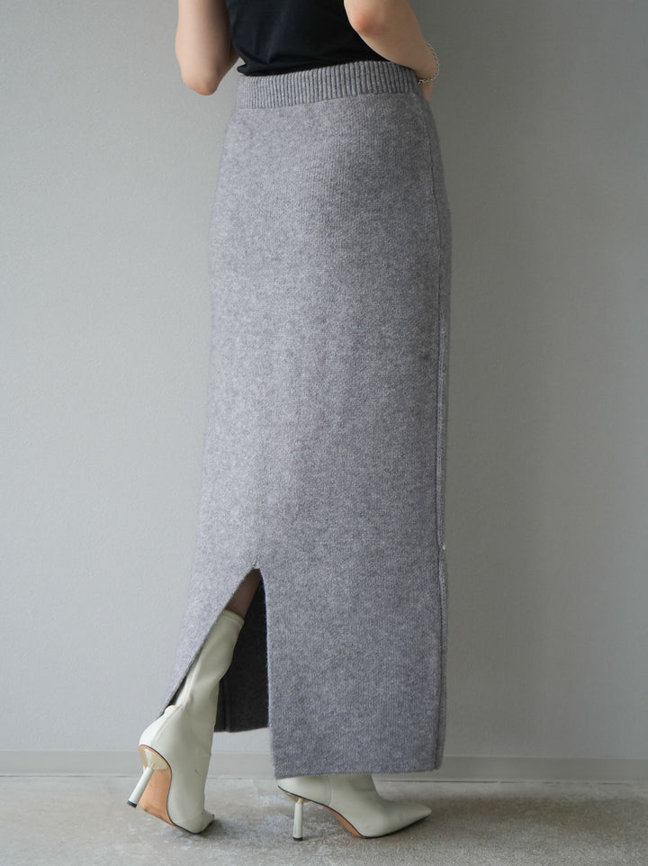 [予約]コード刺繍Iラインニットスカート/グレー