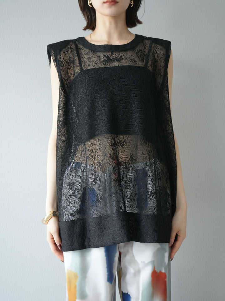 [予約]シャイニーレースプルオーバー/ブラック