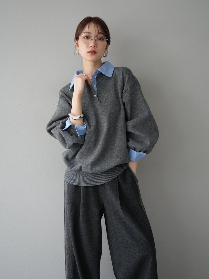 [SET]襟付きポロニットプルオーバー+選べるアクセセット(2set)