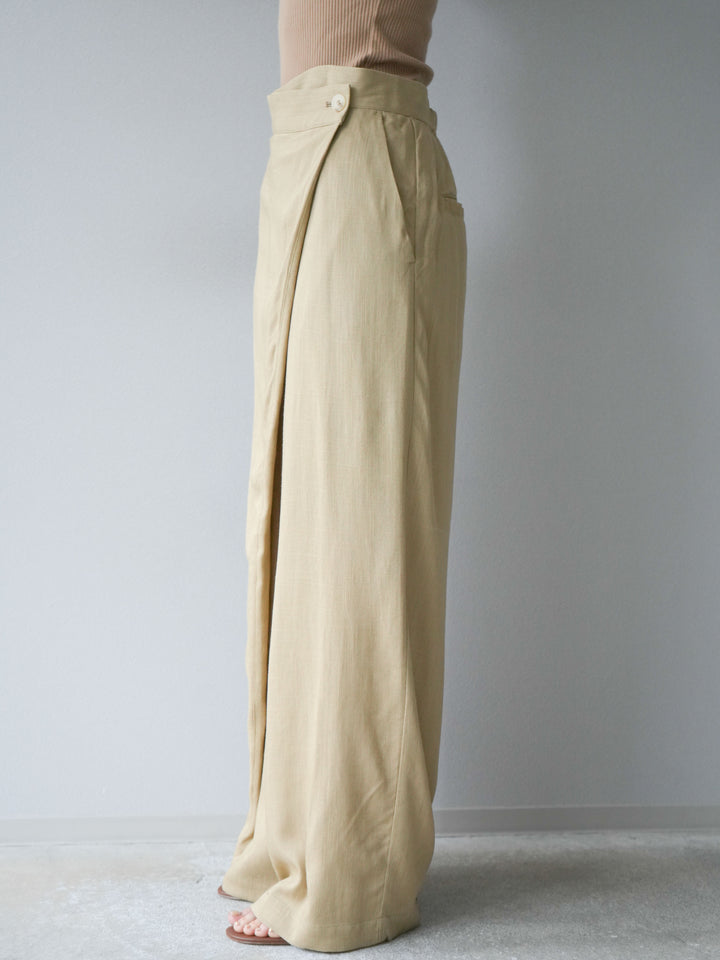 [予約]ライトリネンアシンメトリーワイドパンツ/ベージュ