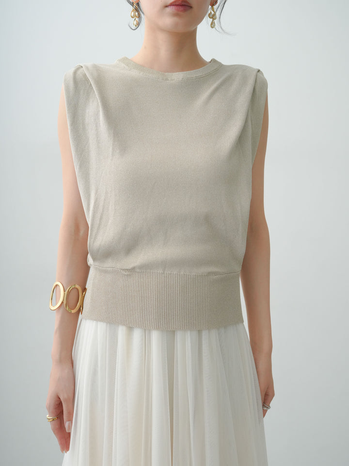 [予約]ショルダータックノースリニットトップス/beige