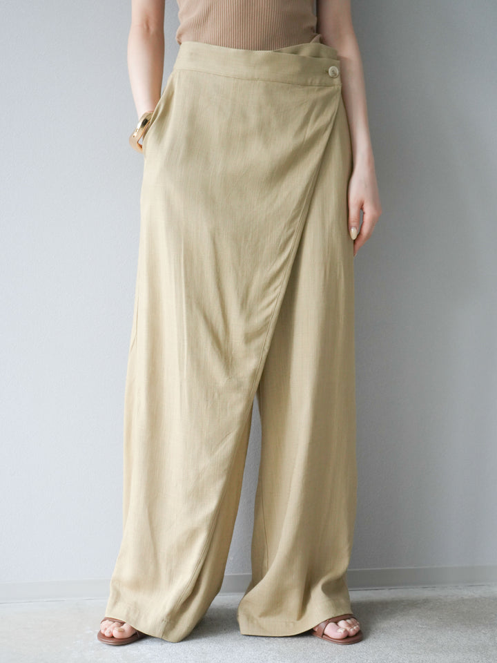 [予約]ライトリネンアシンメトリーワイドパンツ/ベージュ