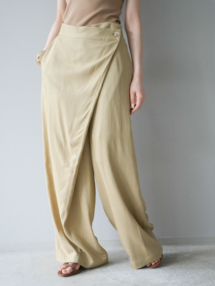 [予約]ライトリネンアシンメトリーワイドパンツ/ベージュ