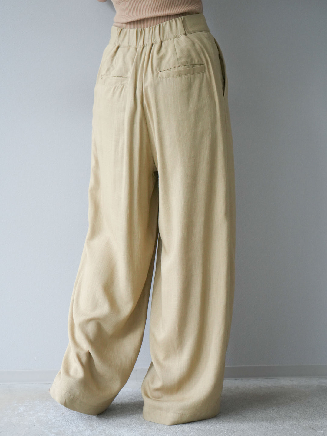 [予約]ライトリネンアシンメトリーワイドパンツ/ベージュ