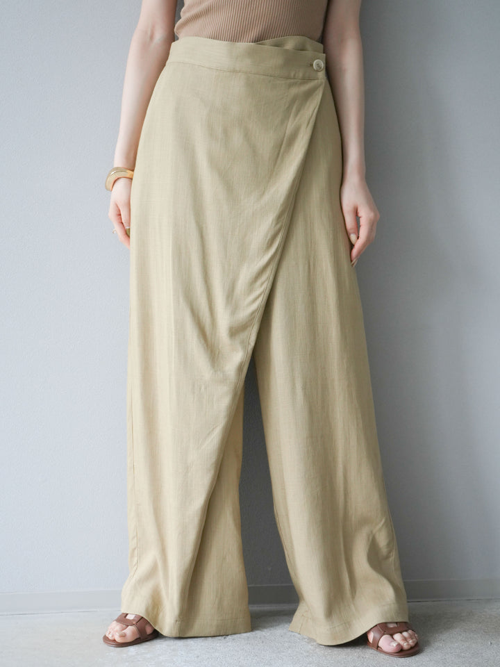 [予約]ライトリネンアシンメトリーワイドパンツ/ベージュ