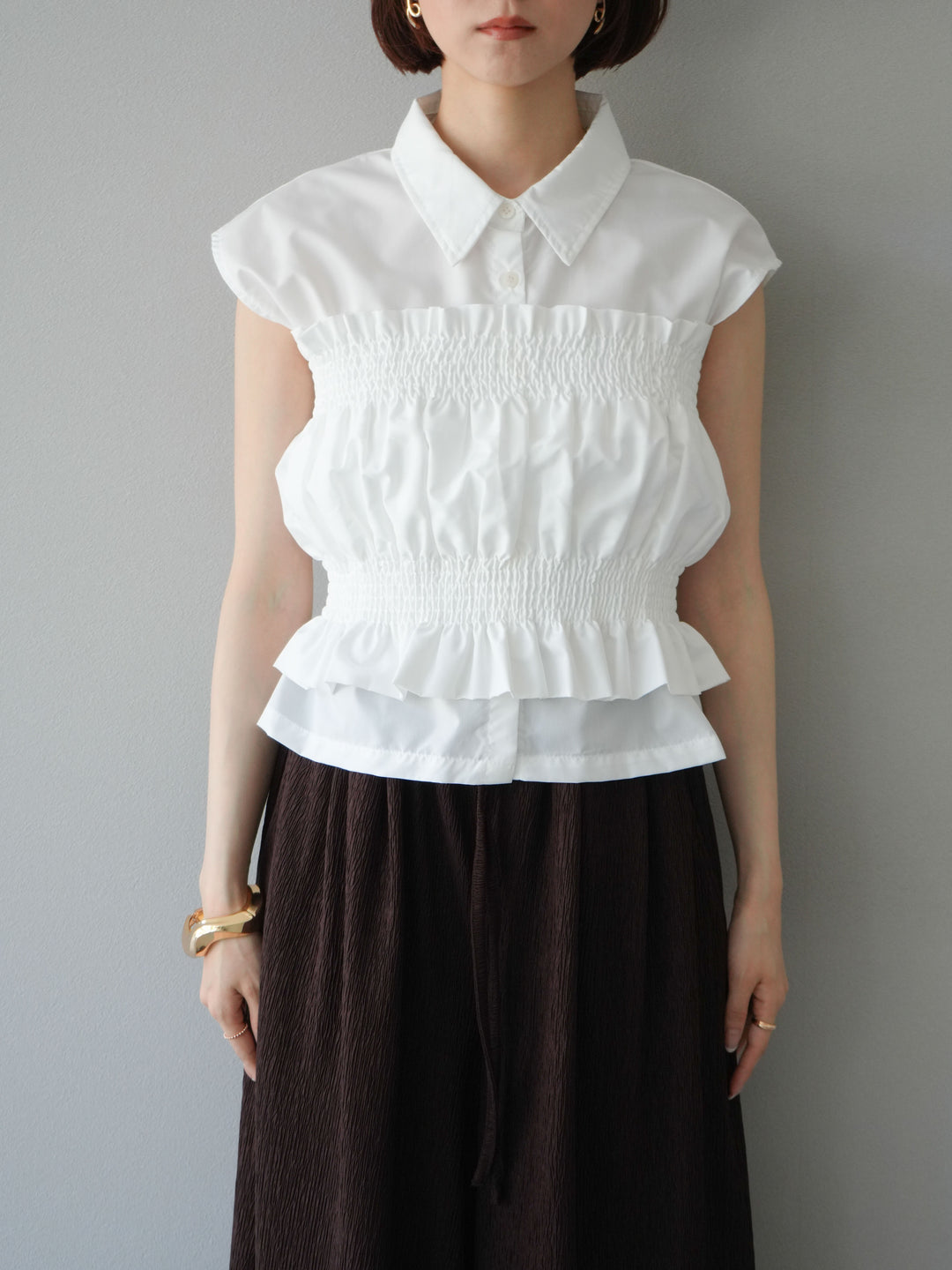 [予約]ブロードシャーリングビスチェ＆ノースリブラウスSET /オフ