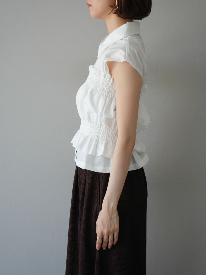 [予約]ブロードシャーリングビスチェ＆ノースリブラウスSET /オフ