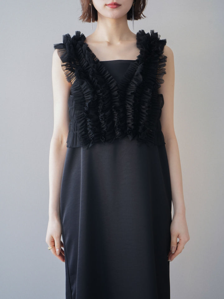 [予約]チュールフリルアンサンブルキャミソールドレス 3点SET/black