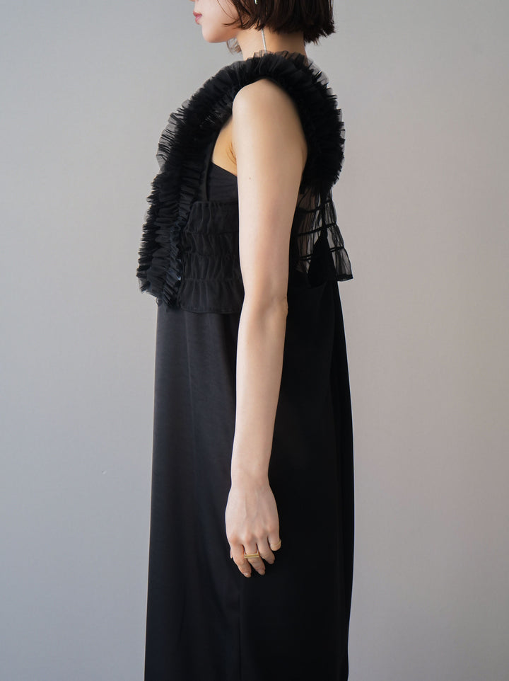 [予約]チュールフリルアンサンブルキャミソールドレス 3点SET/black