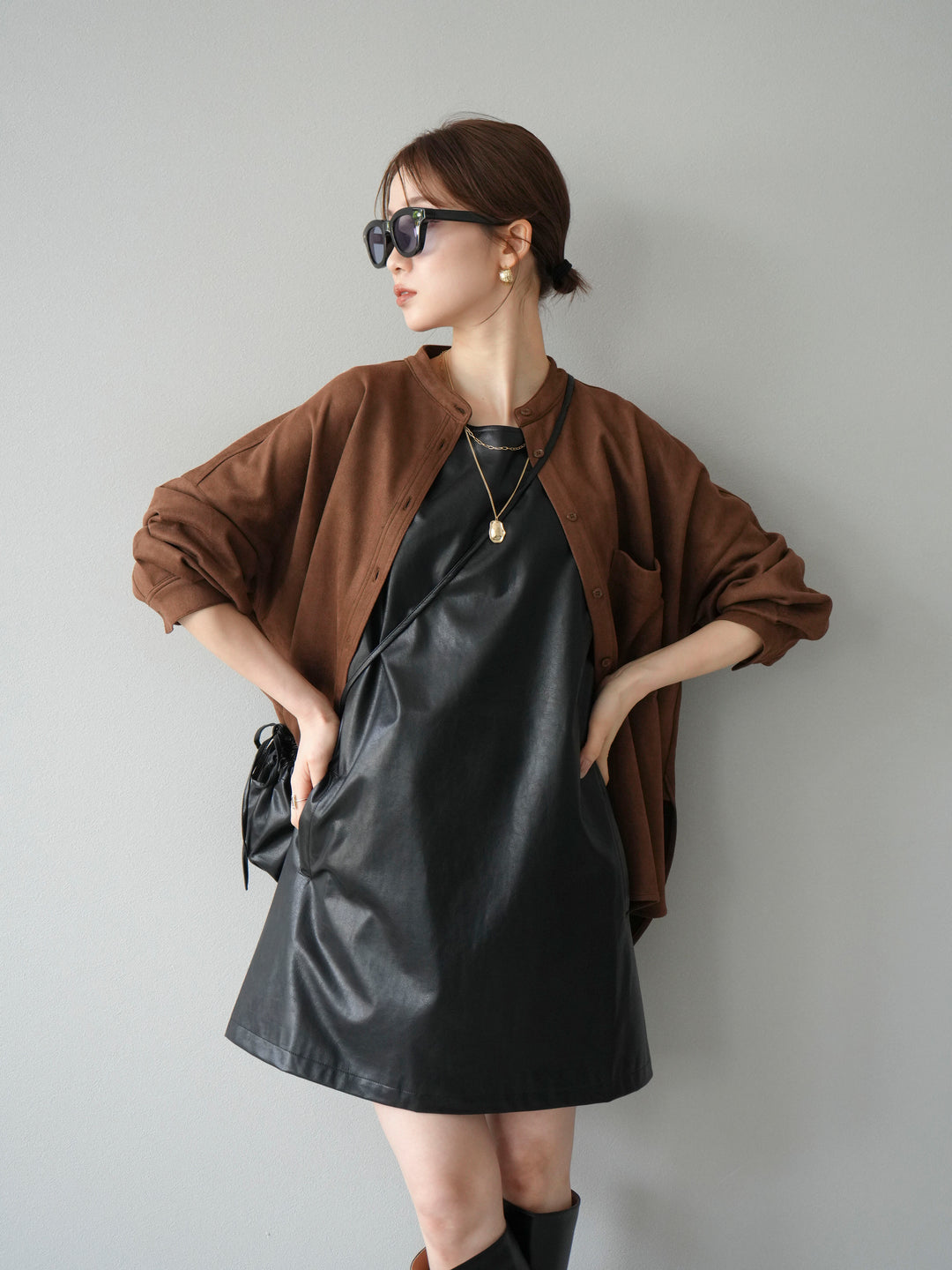 [套裝] 麂皮立領外套襯衫 + 可選飾品套裝（2 套）