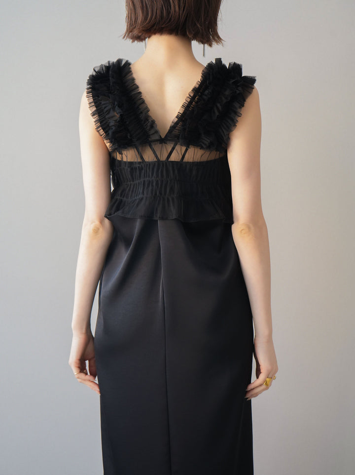 [予約]チュールフリルアンサンブルキャミソールドレス 3点SET/black