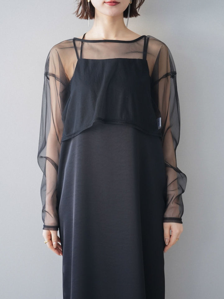 [予約]チュールフリルアンサンブルキャミソールドレス 3点SET/black