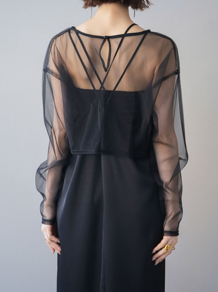 [予約]チュールフリルアンサンブルキャミソールドレス 3点SET/black