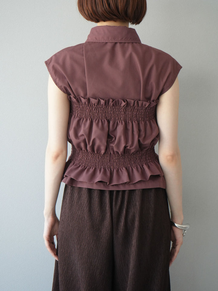 [予約]ブロードシャーリングビスチェ＆ノースリブラウスSET /ブラウン