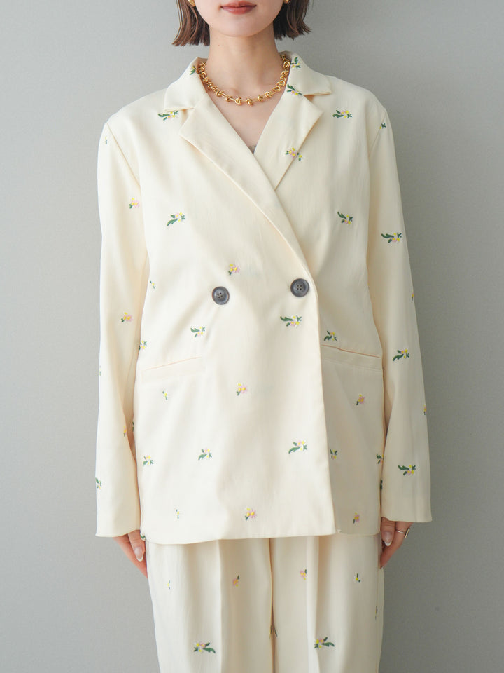 [予約]フラワー刺繍テーラードジャケット/ivory