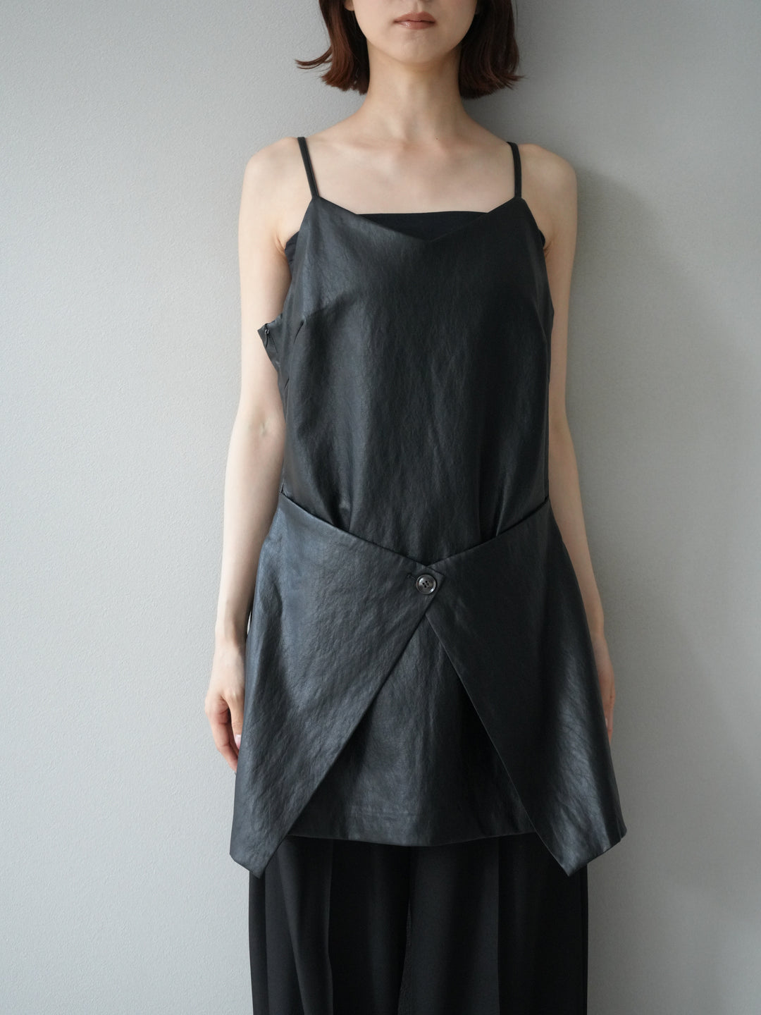 [予約]レイヤードレザーキャミソールチュニック/ブラック