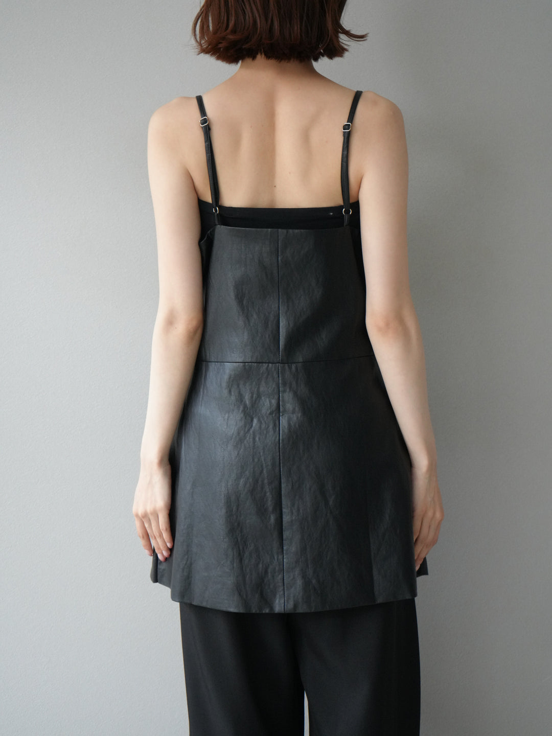 [予約]レイヤードレザーキャミソールチュニック/ブラック