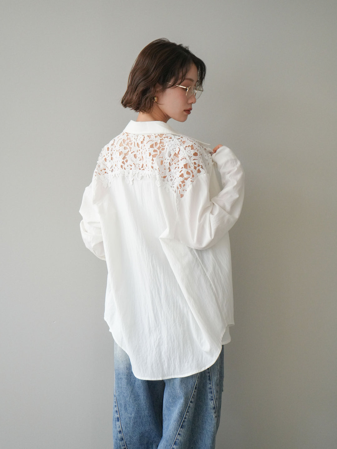 [予約]レースヨークデザインシャツ/white