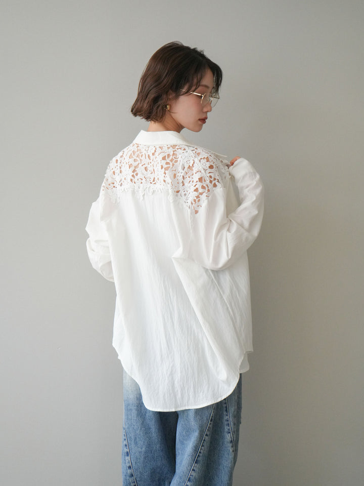 [予約]レースヨークデザインシャツ/white