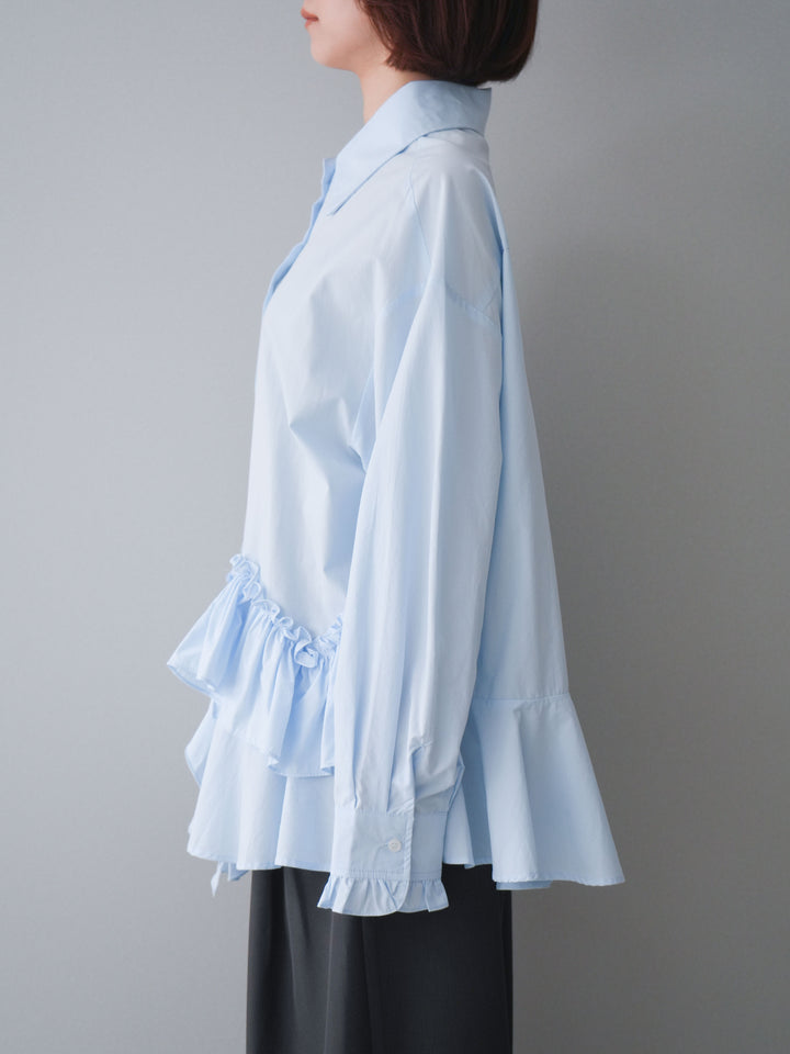 [予約]ラッフルデザインティアードブラウス/blue