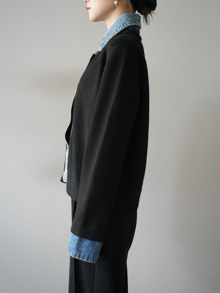 [予約]デニム襟ボタンニットカーディガン/black