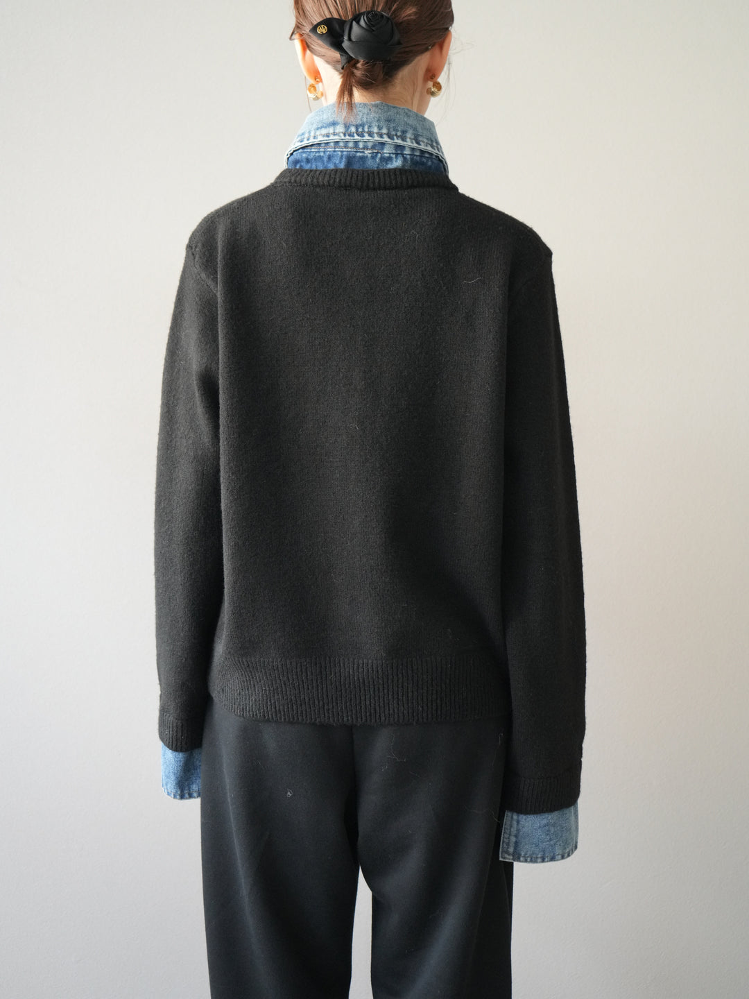 [予約]デニム襟ボタンニットカーディガン/black