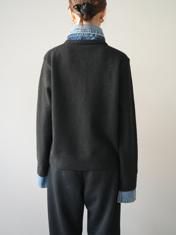 [予約]デニム襟ボタンニットカーディガン/black