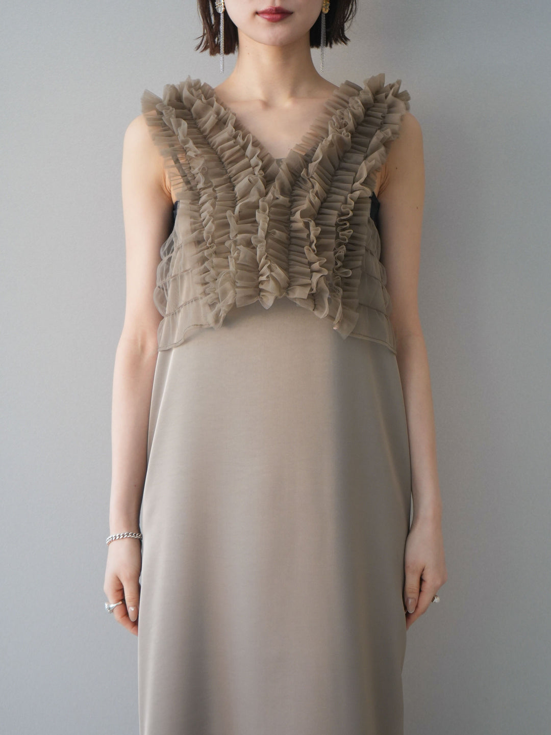 [予約]チュールフリルアンサンブルキャミソールドレス 3点SET/beige