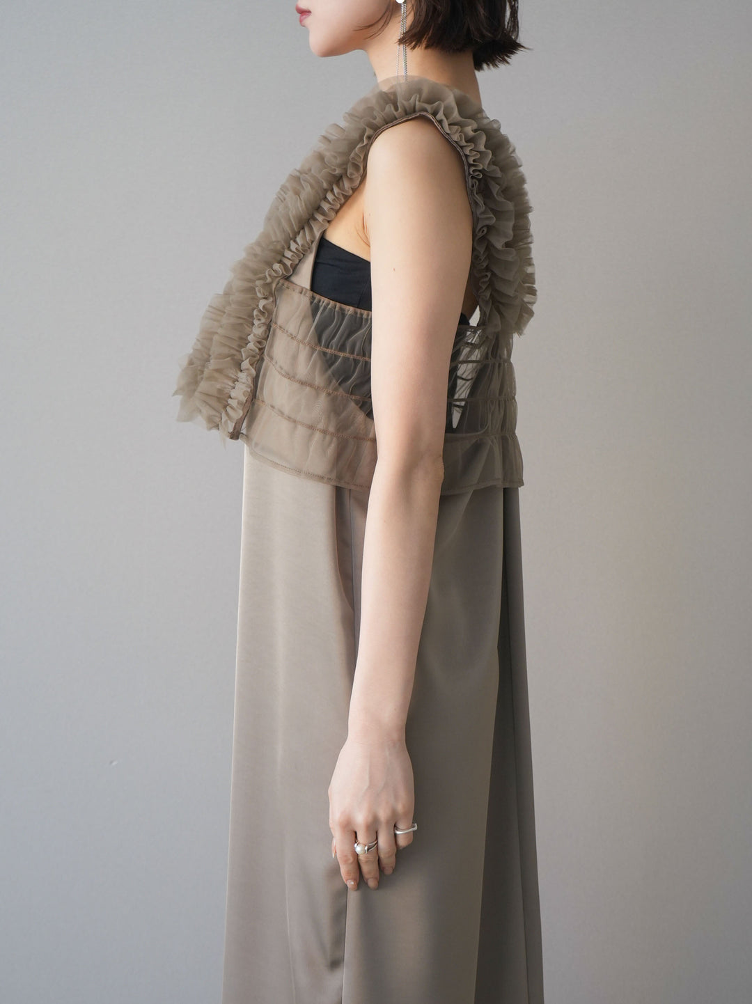 [予約]チュールフリルアンサンブルキャミソールドレス 3点SET/beige