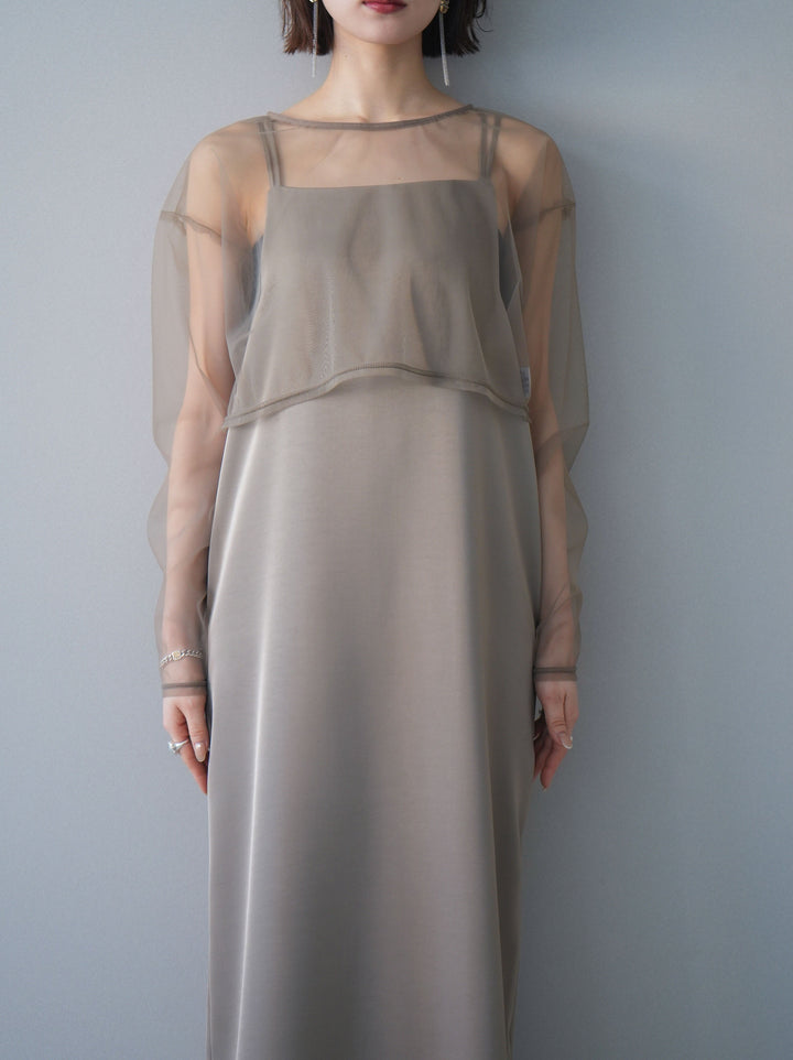 [予約]チュールフリルアンサンブルキャミソールドレス 3点SET/beige