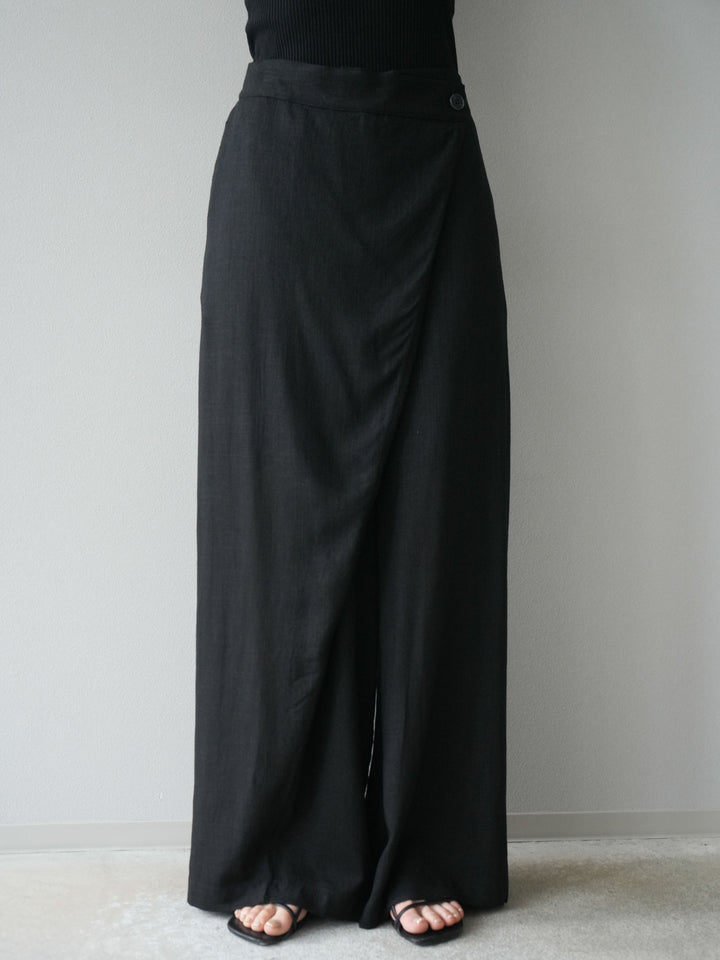 [予約]ライトリネンアシンメトリーワイドパンツ/ブラック