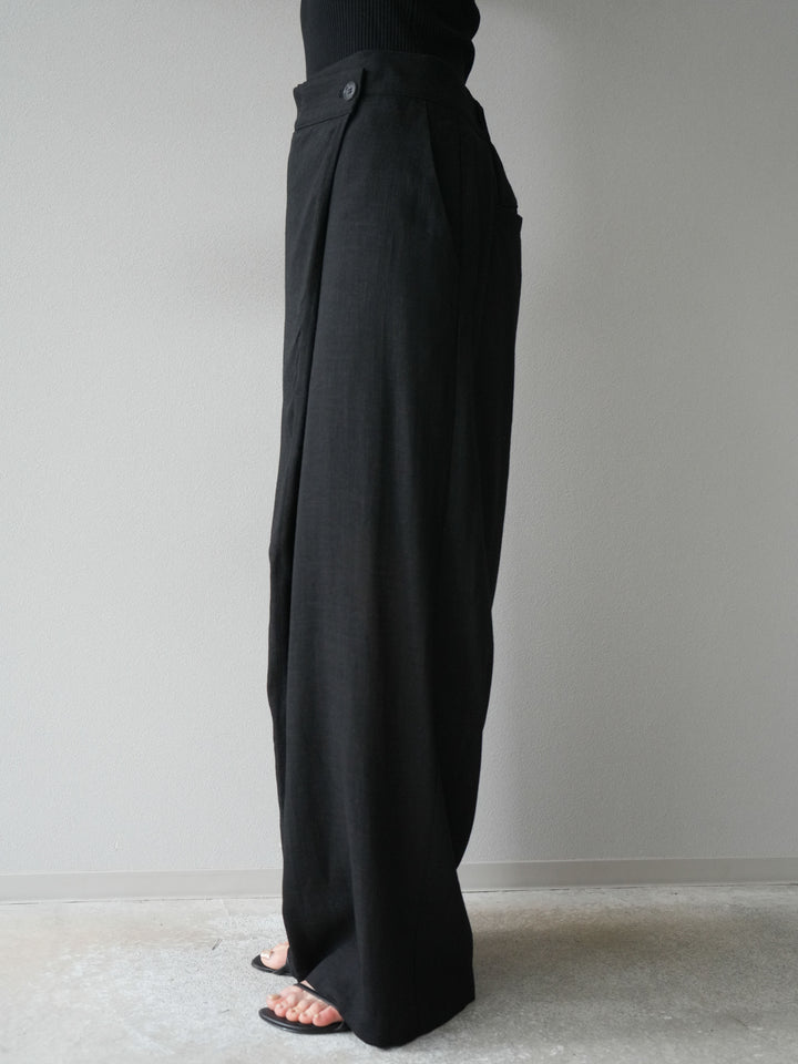 [予約]ライトリネンアシンメトリーワイドパンツ/ブラック