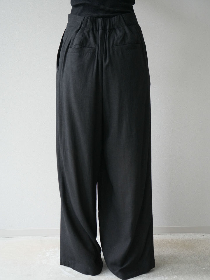 [予約]ライトリネンアシンメトリーワイドパンツ/ブラック