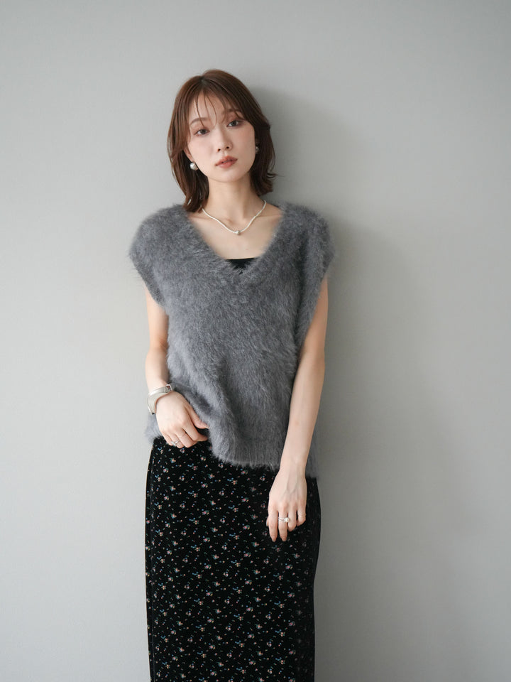 [SET]ラメシャギーVネックニットベスト+選べるアクセセット(2set)