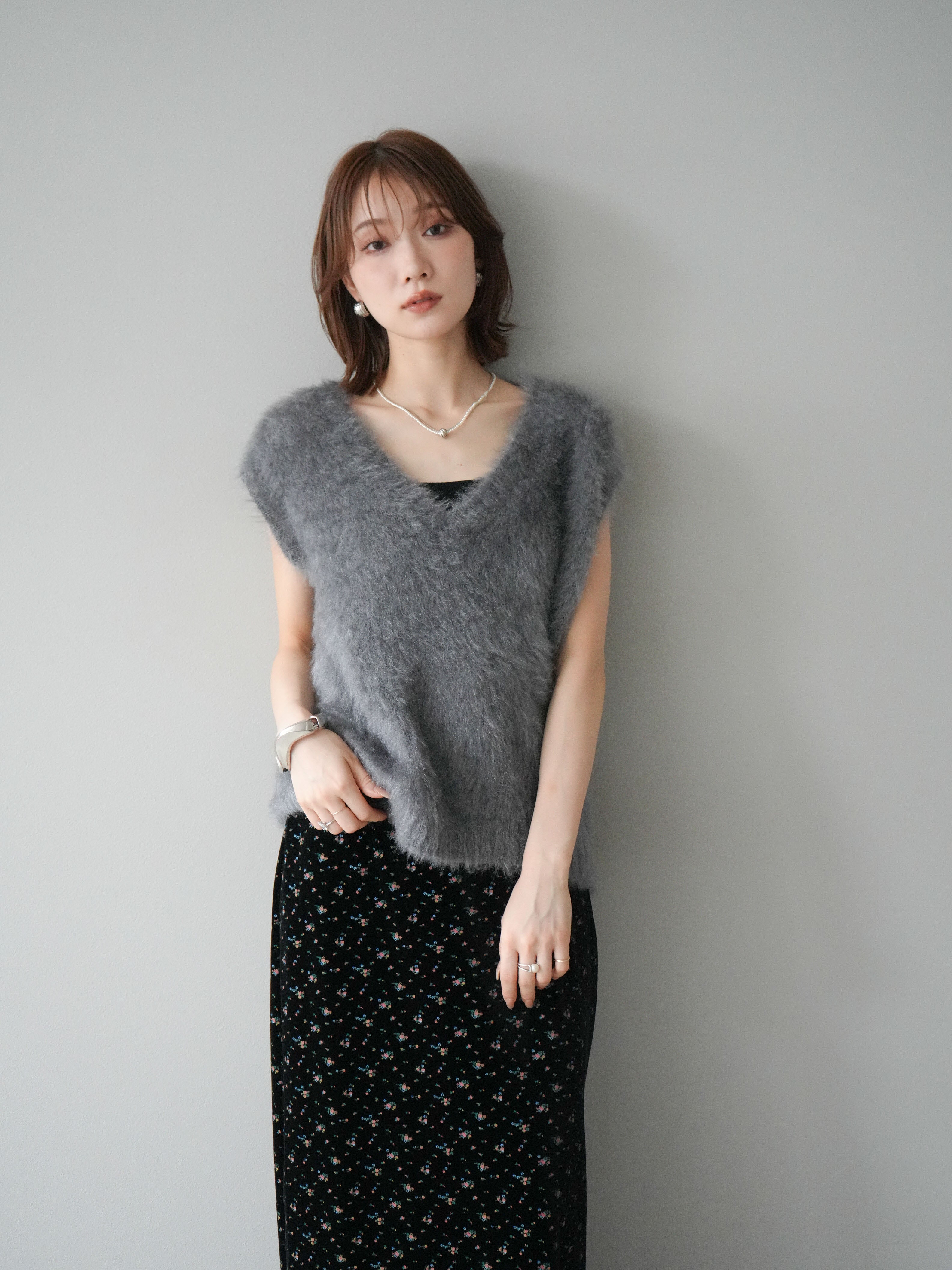 SET]ラメシャギーVネックニットベスト+ラメシャギーVネックニット